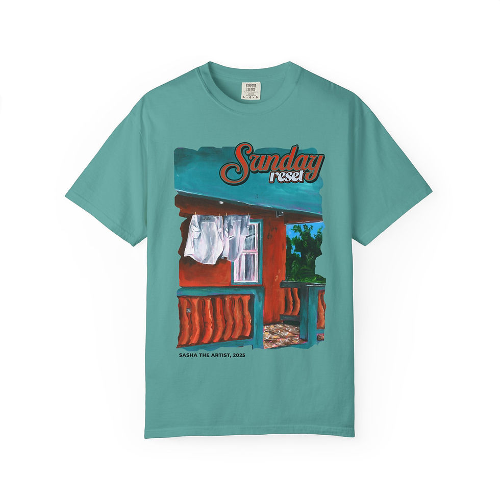 Thumbnail: 'Sunday Reset' Unisex Art T-Shirt by Sasha The Artist (5 Colours)