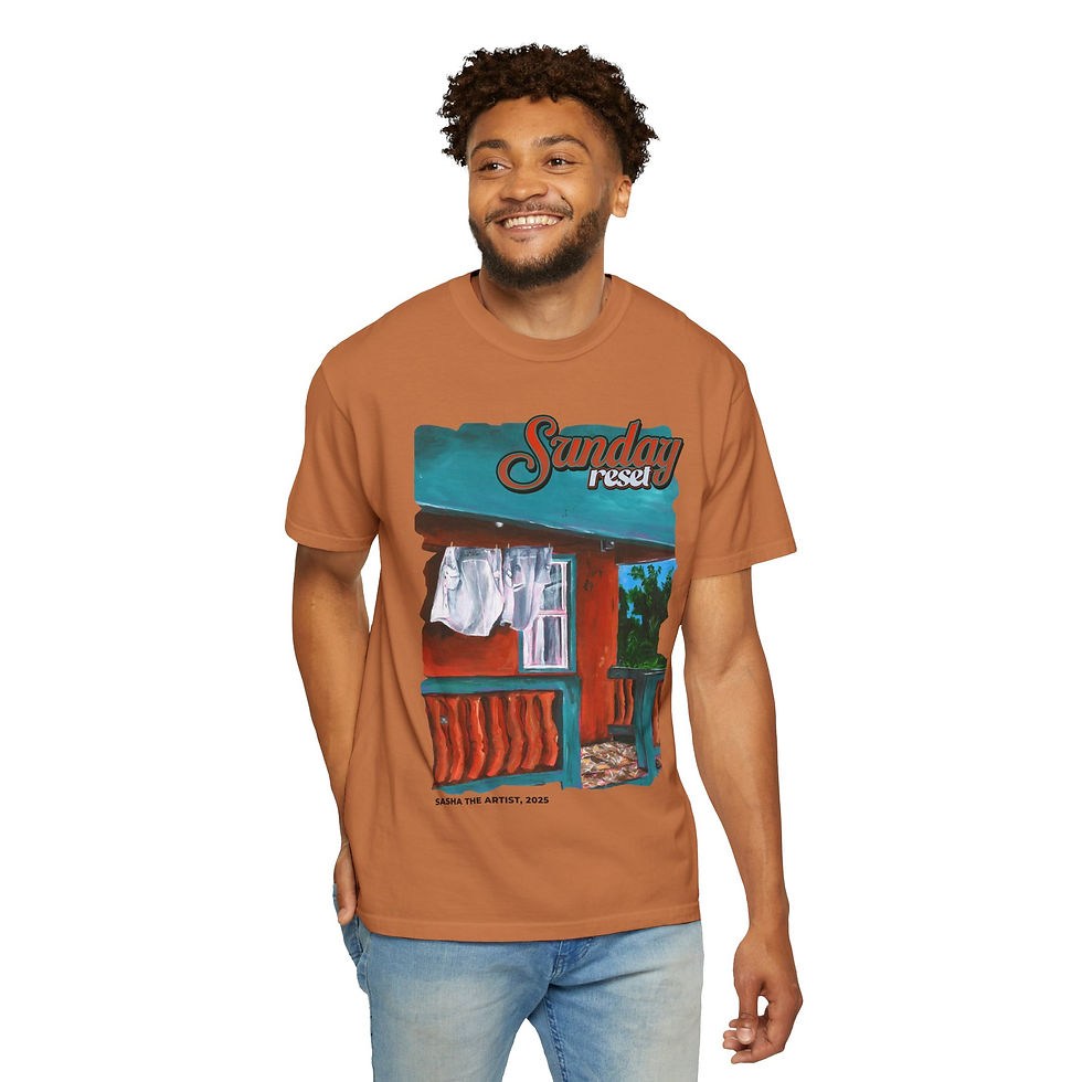 Thumbnail: 'Sunday Reset' Unisex Art T-Shirt by Sasha The Artist (5 Colours)
