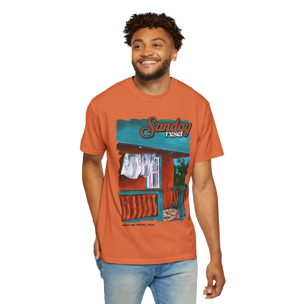 Thumbnail: 'Sunday Reset' Unisex Art T-Shirt by Sasha The Artist (5 Colours)