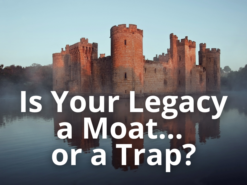 A castle with a moat in front