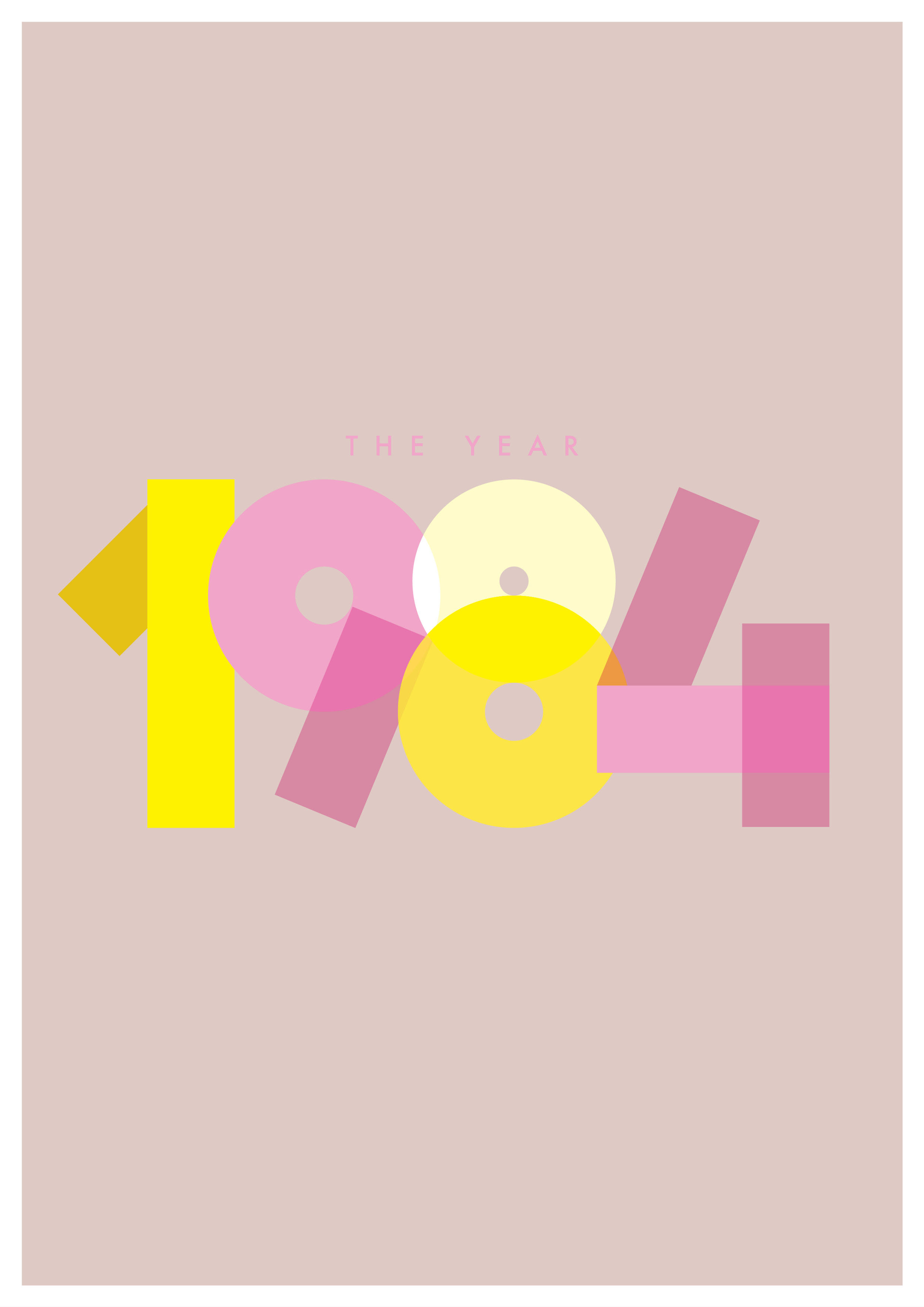 Print of  your favourite year to remember called 'the Year', in fun bright colours pink and yellow