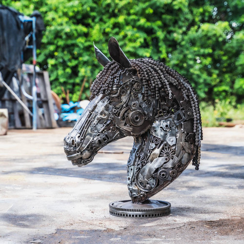 モックス・ジャスパー　ステンレスアート Horse head scrap metal artwork | mari9art