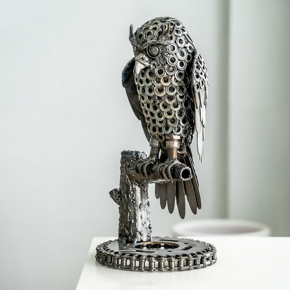 Thumbnail: Standing Owl ring small metal sculpture