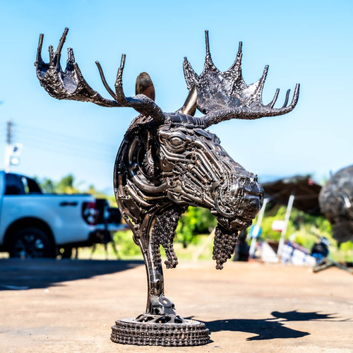 モックス・ジャスパー　ステンレスアート Moose head scrap metal artwork | mari9art