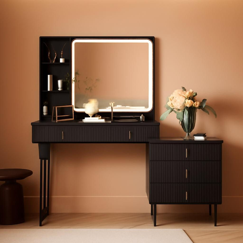 Vanity Desk With Dimmable Illuminated Mirror Black