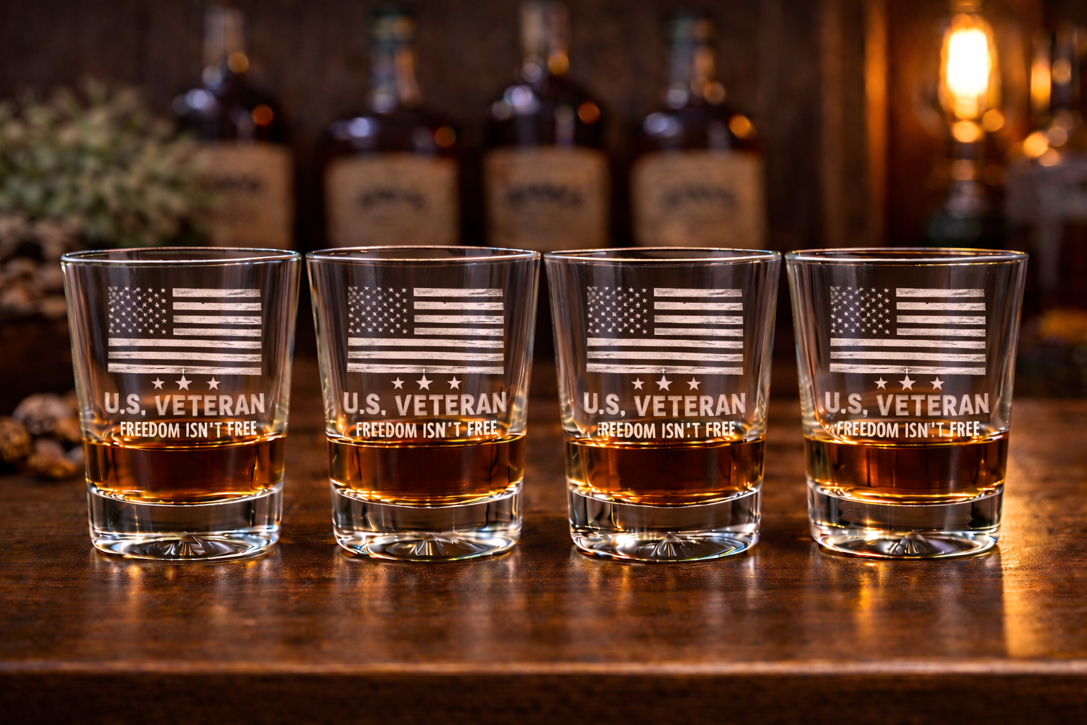 US Veteran Freedom isn't Free Premium Rocks Glasses with box