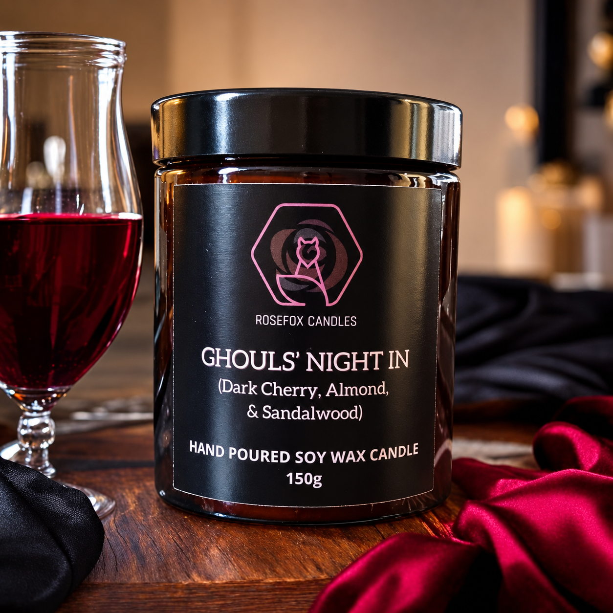 Dark Cherry, Almond, Vanilla and Sandalwood Scented Soy Jar Candle
