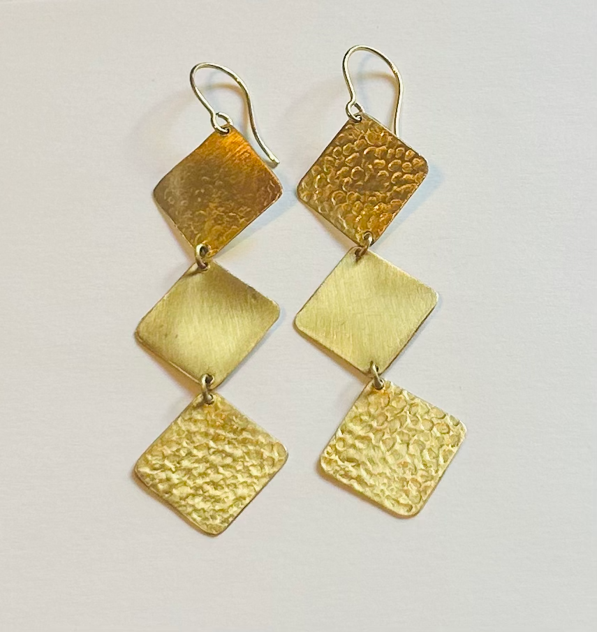 Tri-Square Dangle Earrings (Gold Brass)