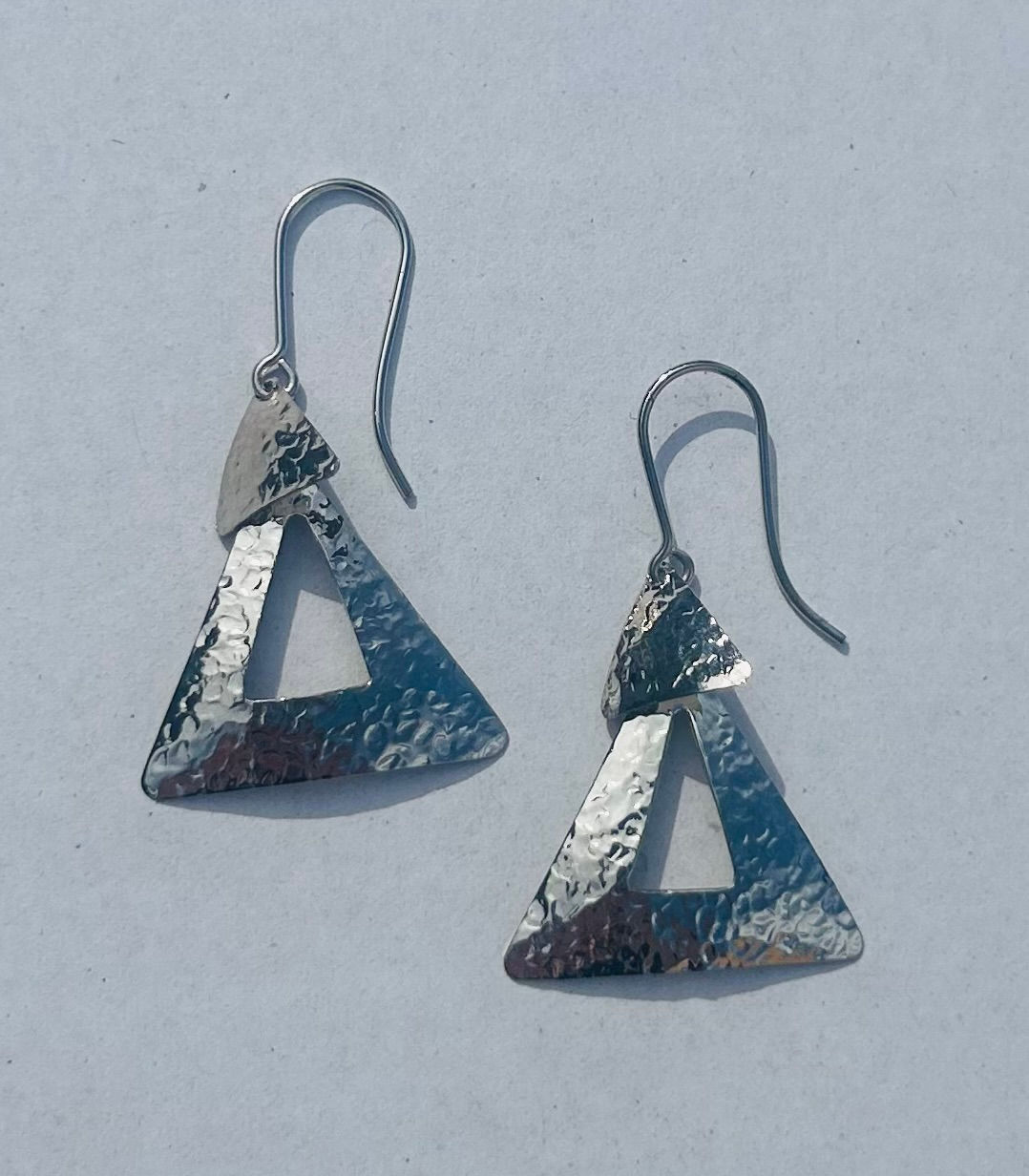 Two Triangles (Silver) - (Silver Wash) Brass Earrings