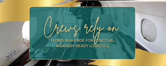 Private jet cabin prepared with Flying Seahorse catering showcasing aviation ready logistics and inflight dining service