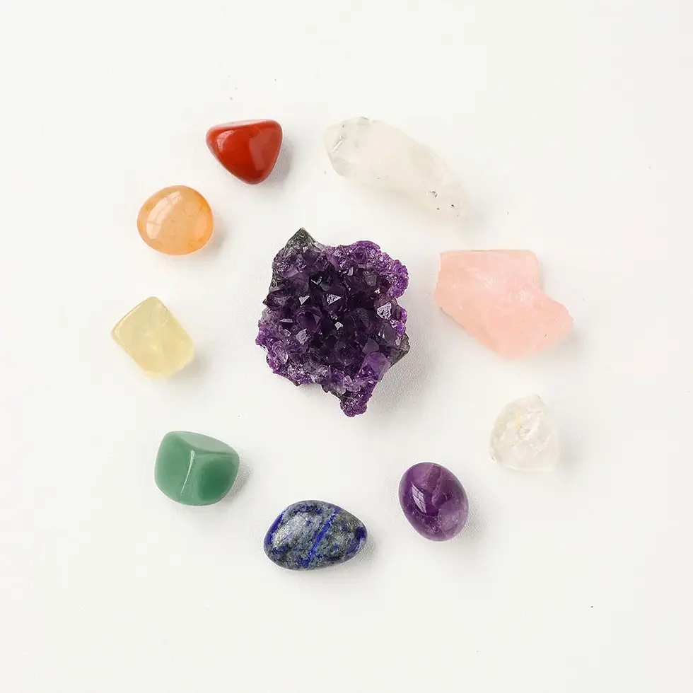 Thumbnail: Natural Healing Crystal Set Amethyst Cluster Quartz Rough Stone Wooden Box Set
