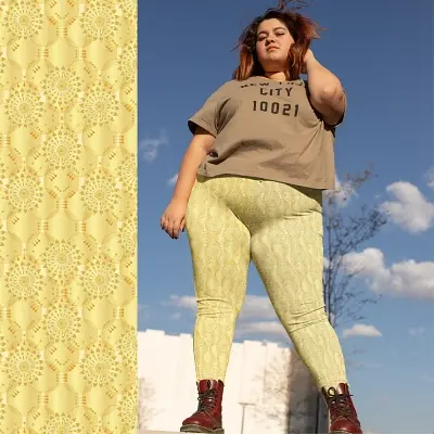 Thumbnail: Plus-size woman in 4XL Bumble Floral Leggings with Banana Mania Yellow base