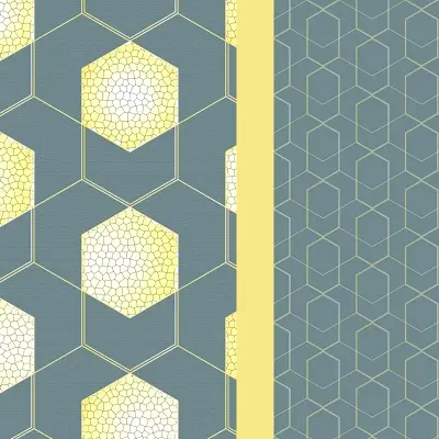 Thumbnail: Geometric hexagon pattern with gold lines and stained-glass detailing
