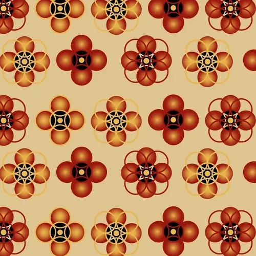 Thumbnail: Retro-inspired symmetrical design in golden ochre and red-orange hues