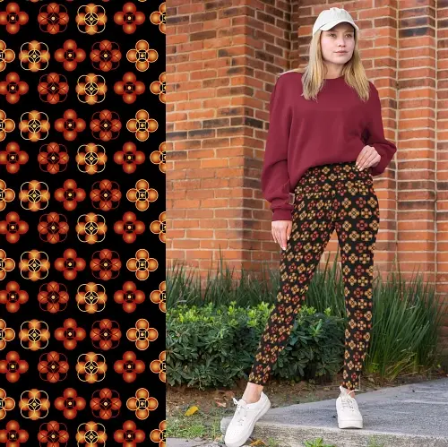 Thumbnail: Fitness influencer in M size black base Sunfire Botanical printed leggings outdoors