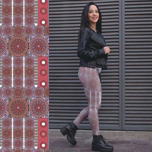 Thumbnail: 2XS-6XL With Pockets: Plus-size model in Yantra Mandala leggings with pockets