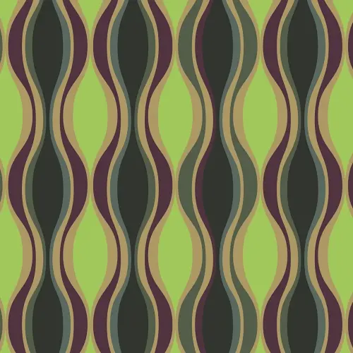 Thumbnail: Flowing vine-like wave stripes in deep burgundy, teal, and beige over lime green