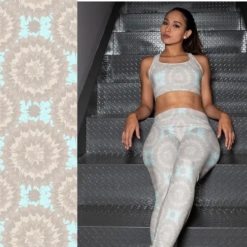 Thumbnail: Teen girl posing in Cyan base Marble Mash leggings