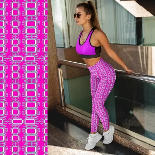 Thumbnail: Person in XL Pink Overload Brand  high-waisted leggings with pockets.
