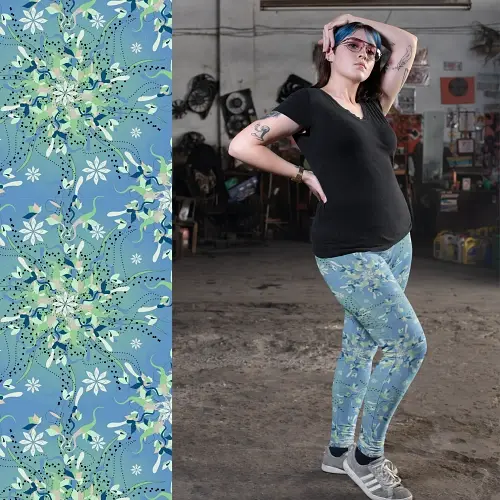Thumbnail: Plus-size model posing in 2XL Blue Grotto Flora leggings