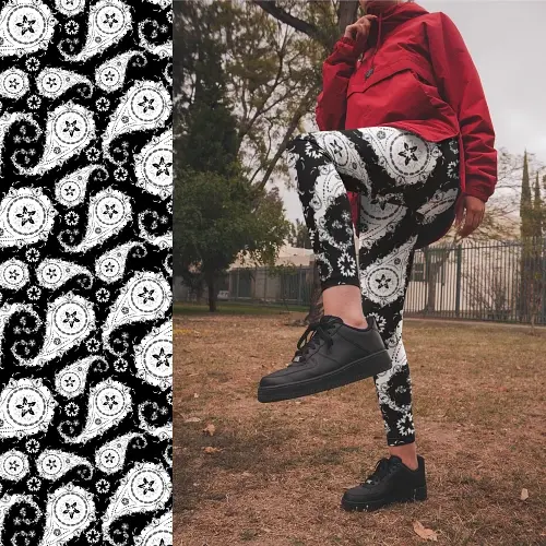 Thumbnail: Teen girl wearing Paisley Reverie leggings outdoors with a red jumper