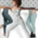 Women wearing high-waisted 3046 Whirlwind Abstract Grain Pattern Leggings in XS-XL navy blue base