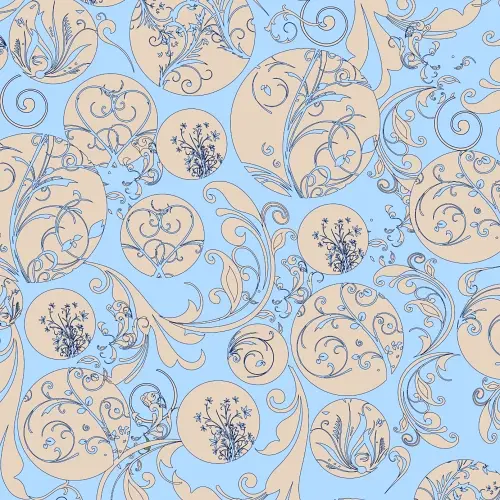 Thumbnail: Close-up of Flora Blue Pattern leggings showing elegant vine and floral motifs