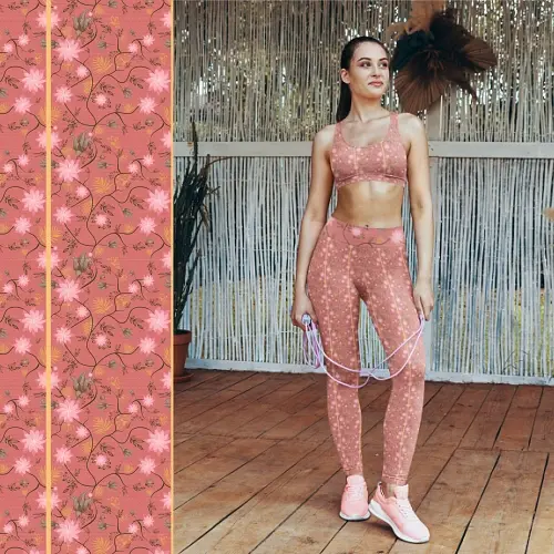 Thumbnail: Adult wearing Baroque Icing leggings on Pink Icing base