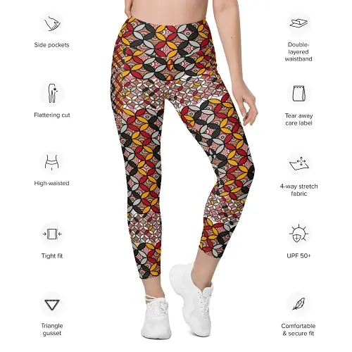 Thumbnail: Garment specifications: 2XS-6XL leggings with pockets, 74% polyester, 26% spandex, high-waist.