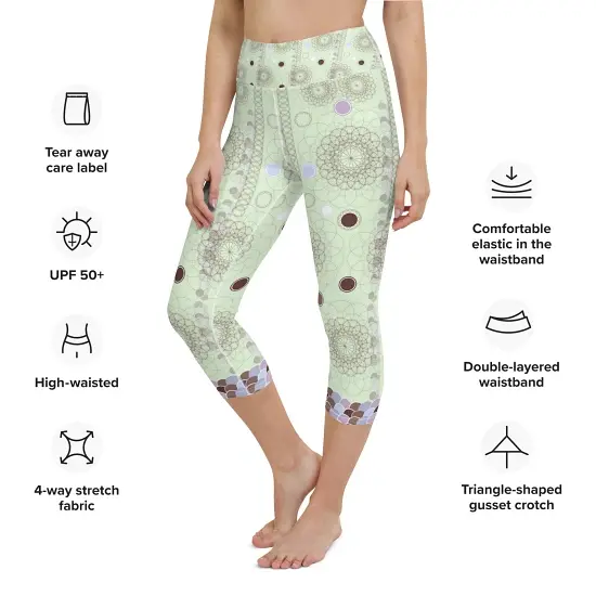 Thumbnail: Garment specifications: XS-XL Capris Polyester-spandex blend, UPF 50+, and durable overlock seams