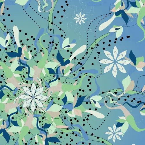 Thumbnail: Blue Grotto Flora leggings pattern featuring swirling botanical shapes