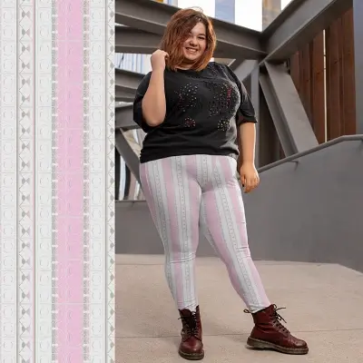 Thumbnail: Woman wearing plus-size Hoop Art Deco leggings without pockets