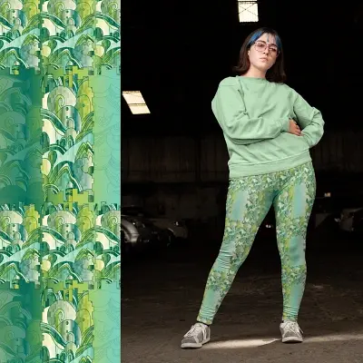 Thumbnail: Plus (2XL-6XL without pockets): Front view of Atomic Fusion plus leggings, intricate swirling patterns.