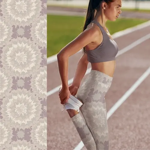 Thumbnail: Woman wearing leggings on Careys Pink base with hand on shoes