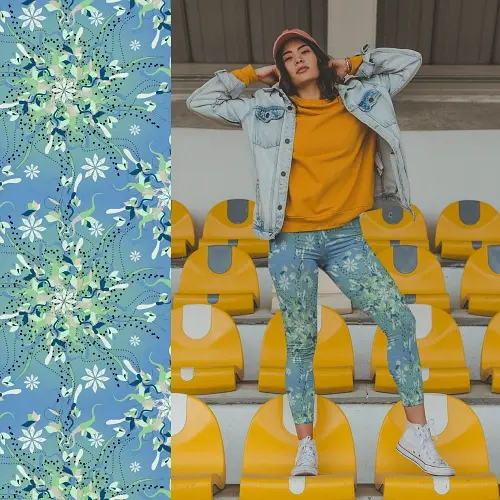 Thumbnail: Adult in 2XS Blue Grotto Flora leggings with pockets