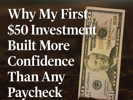 A single fifty-dollar bill planted firmly in dry cracked earth, symbolizing the emotional power of making your first investment and choosing long-term ownership over short-term survival.