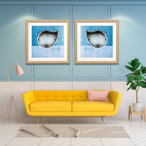 Impression et encadrement artistique d'un détail d'une architecture minimaliste colorée