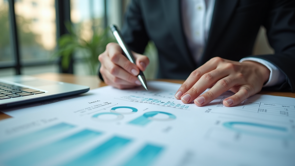 Close-up view of a professional accountant working on financial documents
