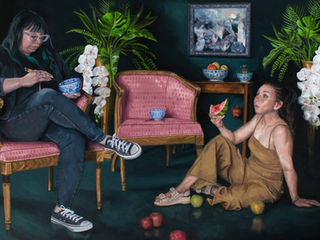 painting of two women eating