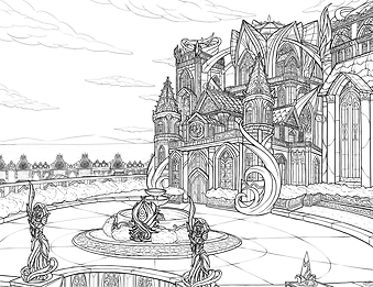 2D Environment Architecture Illustration (Monochrome) Sample