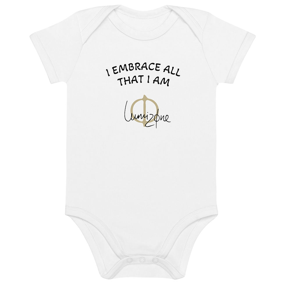 Thumbnail: LUMIZONE Organic Cotton Baby Bodysuit | I Embrace All That I Am + LUMI Logo F&B