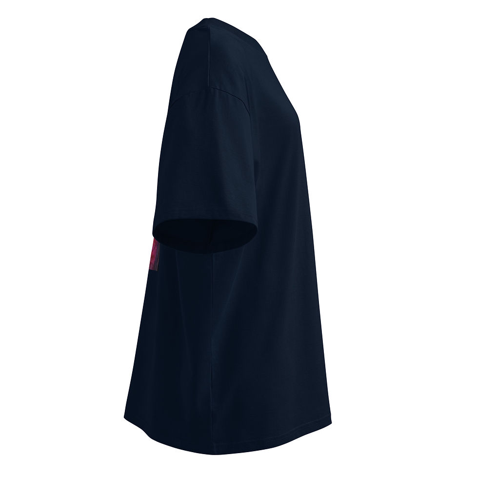 Thumbnail: Side view of navy unisex organic oversized high neck t-shirt