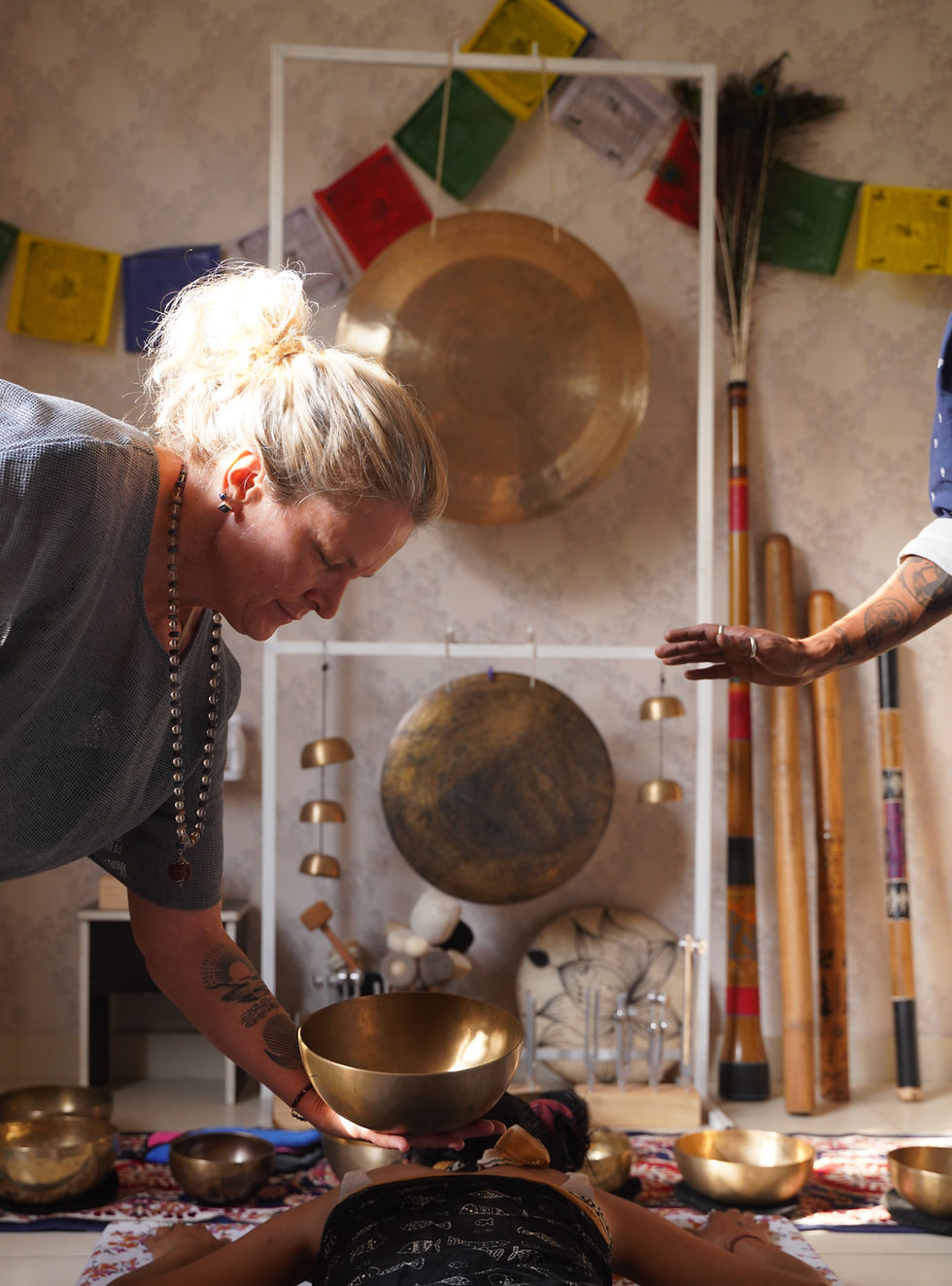 A combined Reiki and sound healing session with a singing bowl at Ananda Dhwani, Rishikesh.