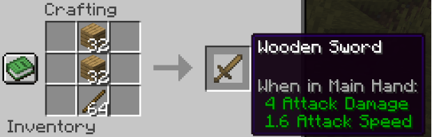 The wooden sword deals less damage than the wooden axe, but can attack much faster than the axe.
