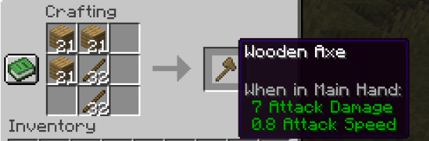 The wooden axe deals more damage, but has a slower attack speed.