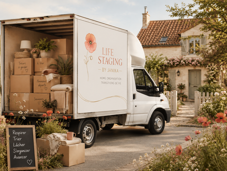 Un camion de déménagement devant une maison