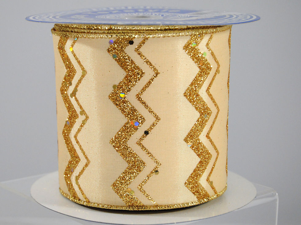 Thumbnail: RIBBON 4X10YDS GLITTER CHEVRON GOLD