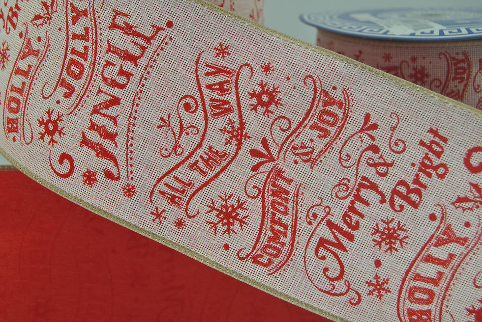 Thumbnail: RIBBON 2.5X10YDS HOLLY JINGLE RED AND NATURAL