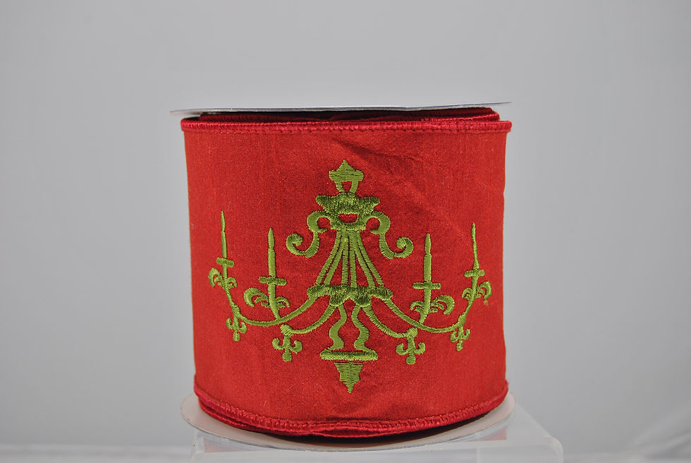 Thumbnail: RIBBON EMB CHANDELIER 4X10 RED/GR