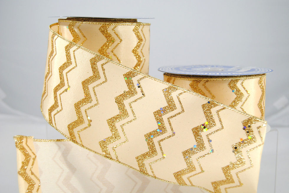 Thumbnail: RIBBON 4X10YDS GLITTER CHEVRON GOLD